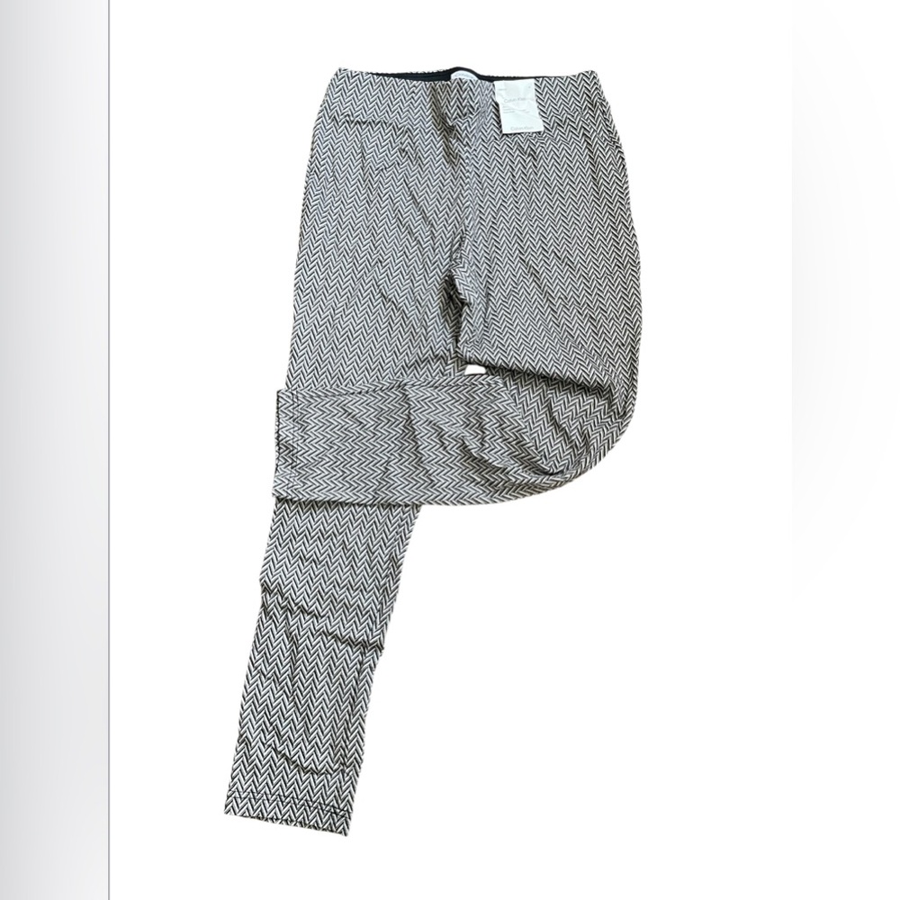 Calvin Klein SZ 10 Womens  Gray Sleek Pull On Herringbone Pants NEW WITH TAGS